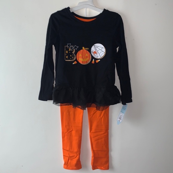 Cat & Jack 'Boo' Peplum Top & Candy Corn Leggings Halloween Set - Picture 2 of 12
